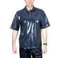 Men's PVC Wet Look T-Shirt Turn Down Neck Button Everyday Wear Casual Loose Top