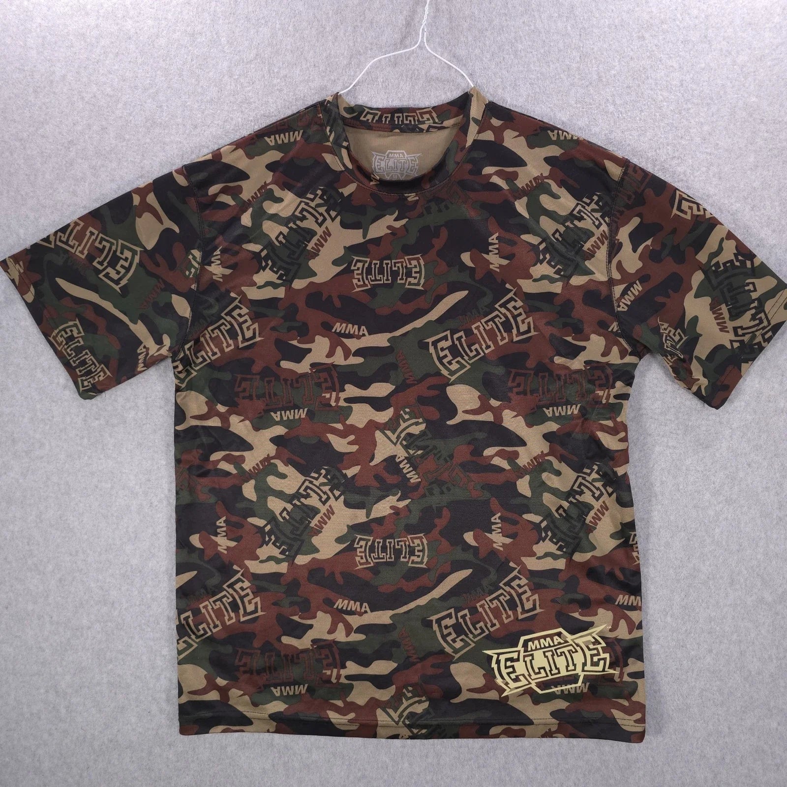 MMA Elite Camo AOP Grunge All Over Print Short Sleeve Shirt Mens Medium