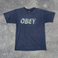 Y2K Obey Camo Logo Tee Size Medium Faded Black Shirt