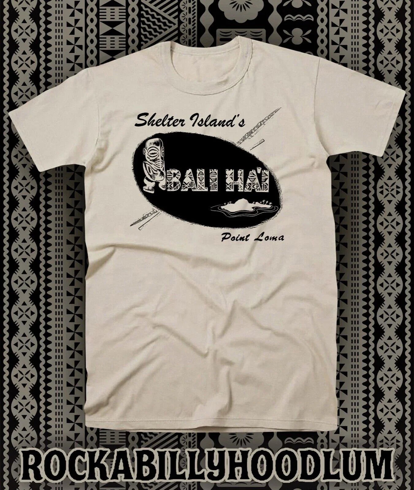 Retro Tiki Art Tee T Shirt Bar Mug Restaurant Bali Hai Shelter Island Point Loma