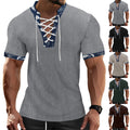 Men's Short Sleeve Fashion T-Shirt Classic Casual Slim Laceup Shirts