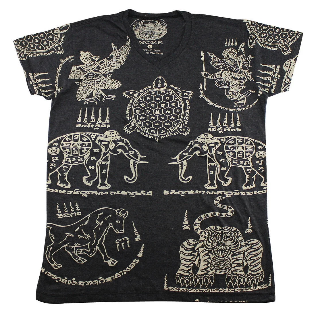 WORK Muay Thai T-Shirt Men Sak Yant Animal Tattoo Yantra KickBoxing Fighter WK01