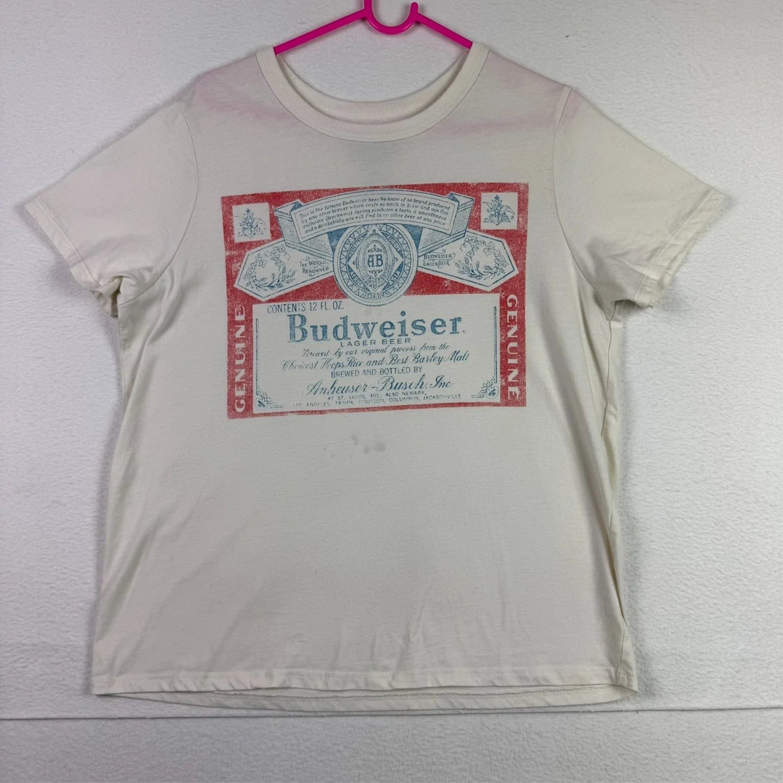 Budweiser Beer T Shirt Mens XL White Short Sleeve