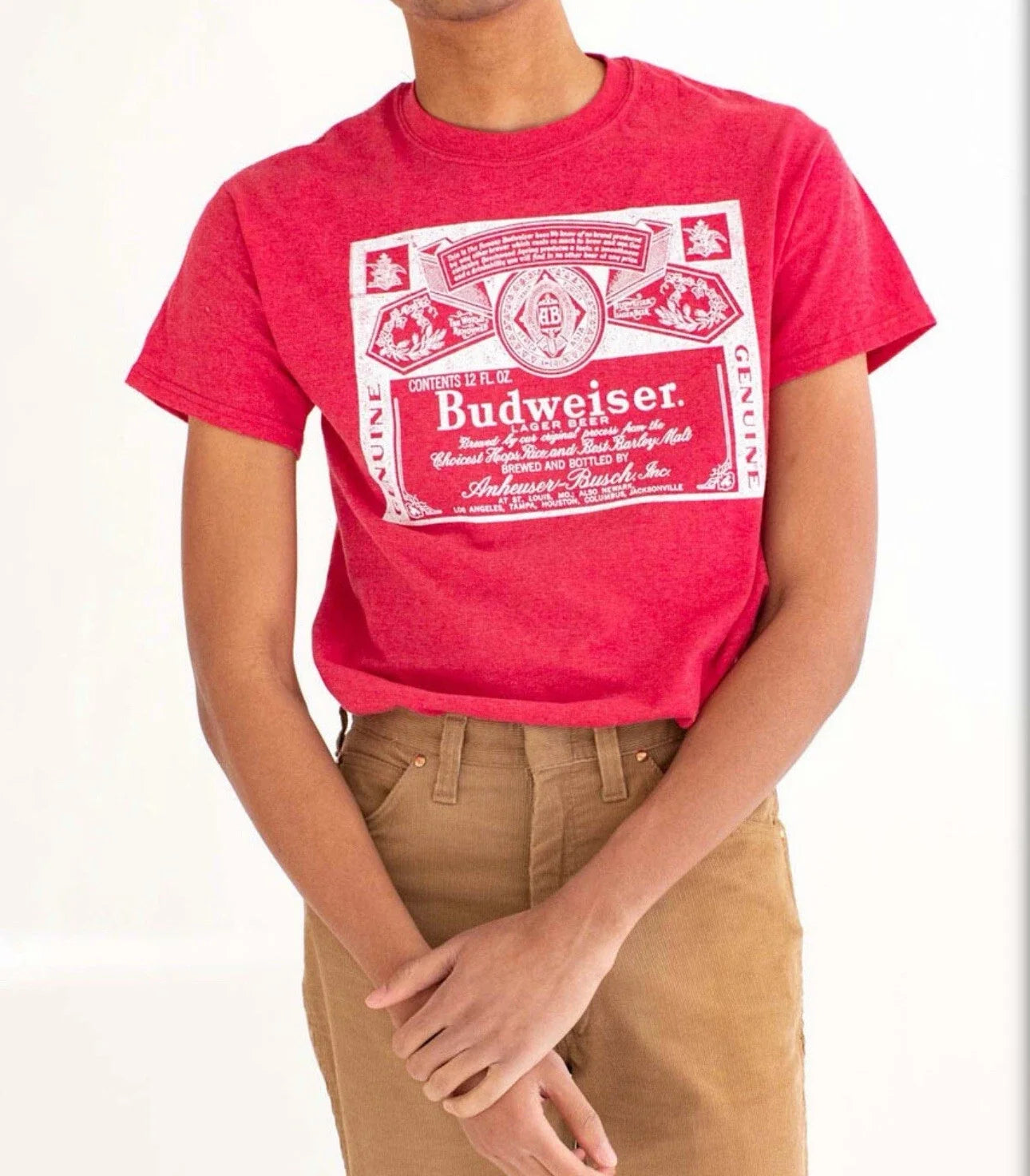 Budweiser Red Label T-Shirt Classic Simple Adult Size Large