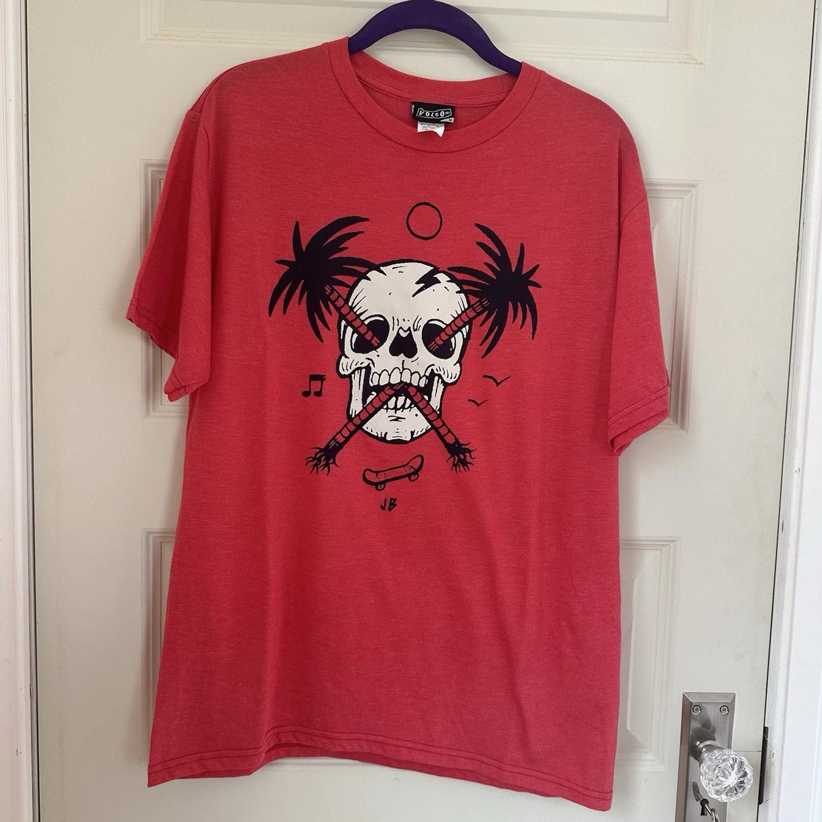 VTG Y2K Volcom Skateboard Shirt Men’s M Red Black Graphic Summer Grunge Skull