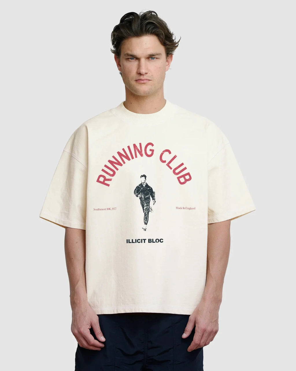 Illicit Bloc Running Club T-Shirt Oyster White S/L 300GSM 100% Cotton Boxy Fit