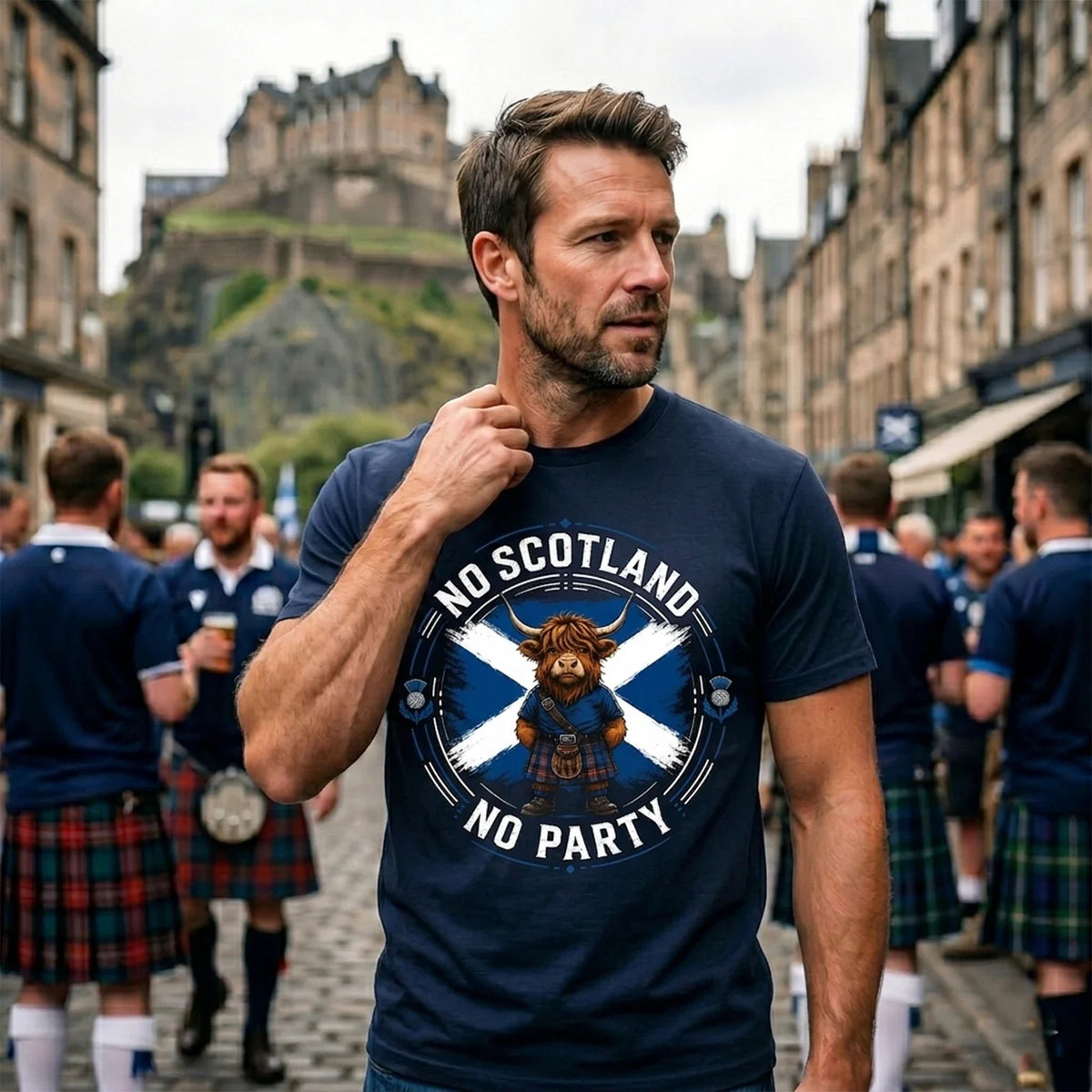 No Scotland No Party Scottish Highland Cow Flag T-Shirt