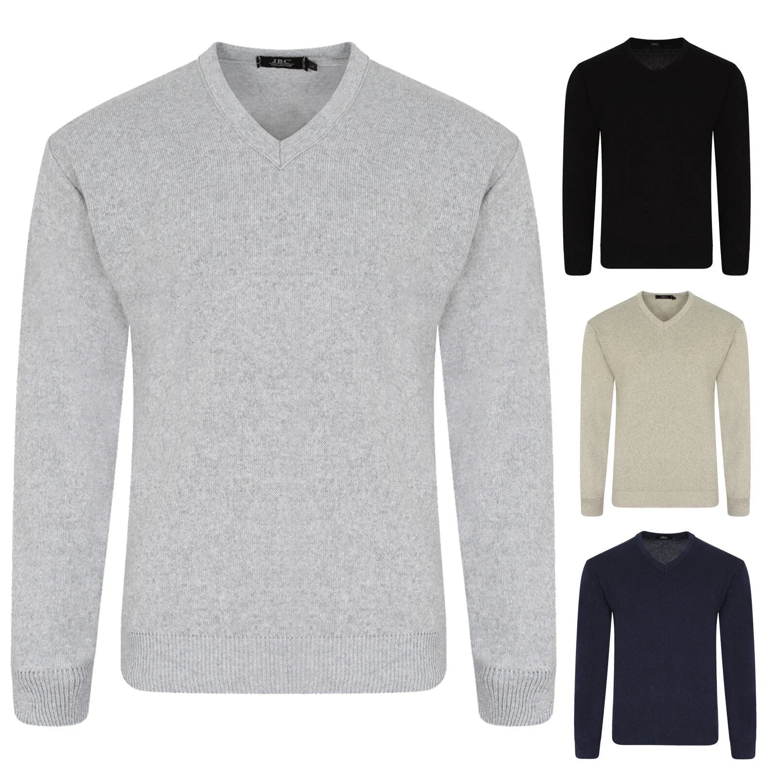 Men's Plain Knitted Casual Long Sleeve V Neck Pullover Jumper Sweater Jersey Top