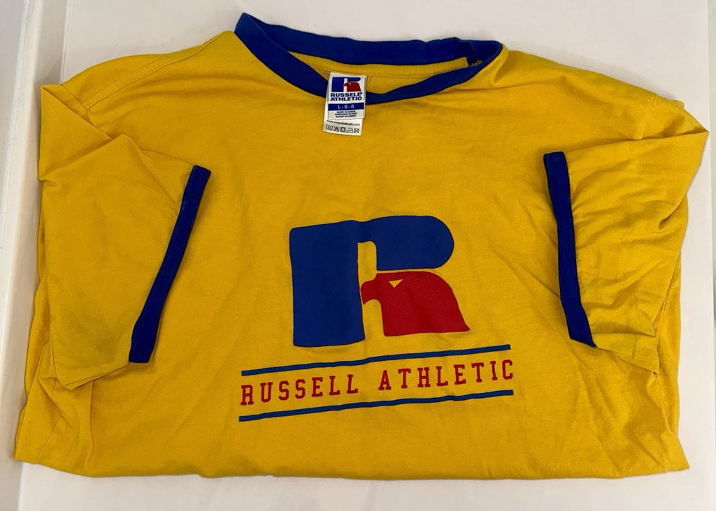 Vintage Blank Yellow Russell Athletic Pocket Shirt Mens L Crewneck USA 90s Tee