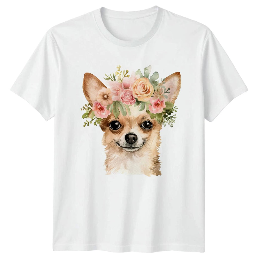 Watercolor Chihuahua With Floral Womens T-Shirt Chihuahua Dog Mothers Day
