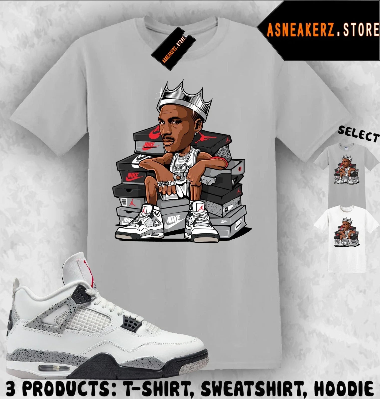 Shirt Matching AJ 4 White Cement 2025 Match Sneaker MJ Sneakerhead King T-Shirt