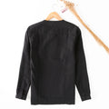 Men’s Casual Long Sleeve Button Shirt Round Neck Cotton Linen Top