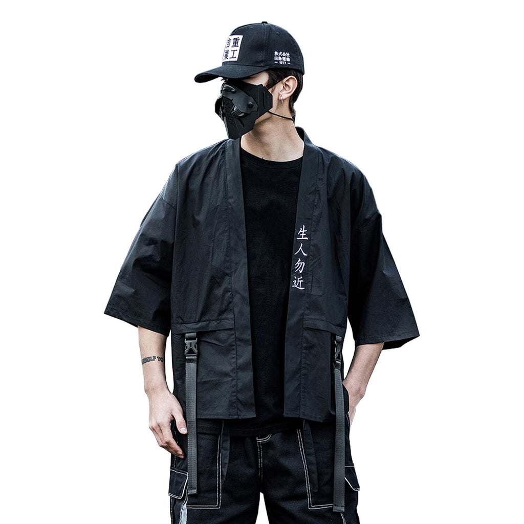 Niepce Japanese Streetwear Kimono Cardigan Loose Black Samurai T-Shirt Men