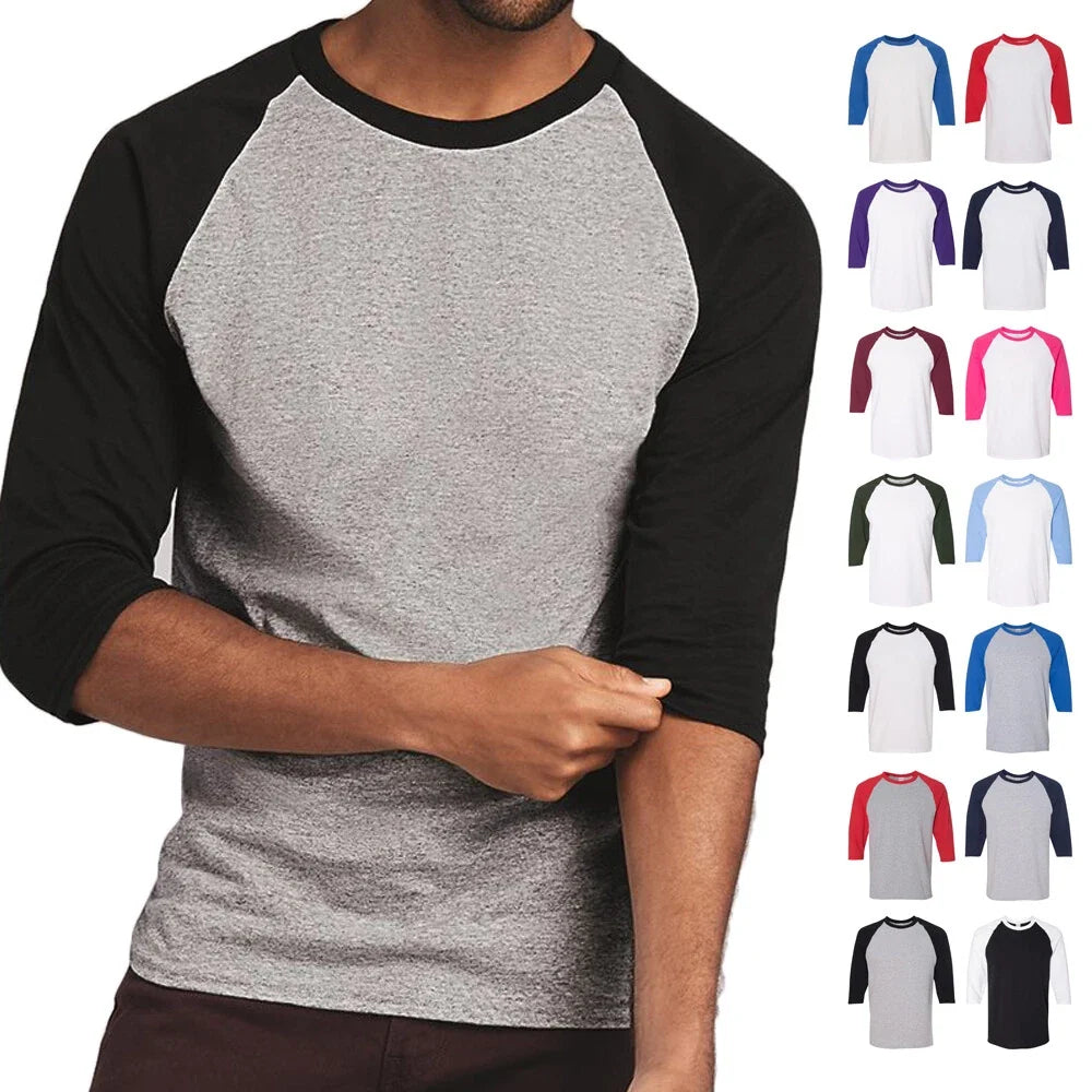 Raglan 3/4 Sleeve New Plain T-Shirt Baseball Tee Jersey Sports Men's Tee 5700