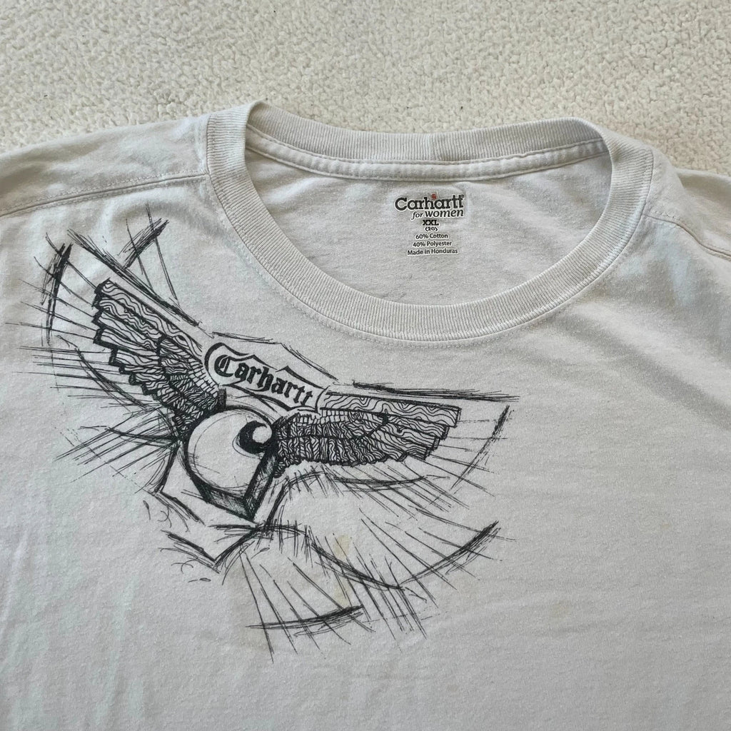 Carhartt Graphic Tshirt Distressed Thrashed White Women XXL Stains Skater Grunge