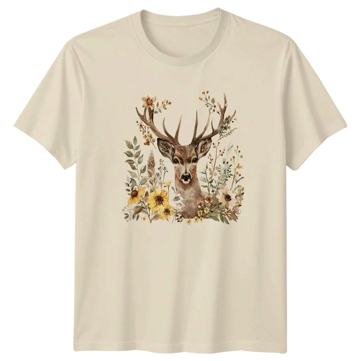 Deer Floral T-Shirt Boho Nature Gift For Him And Her