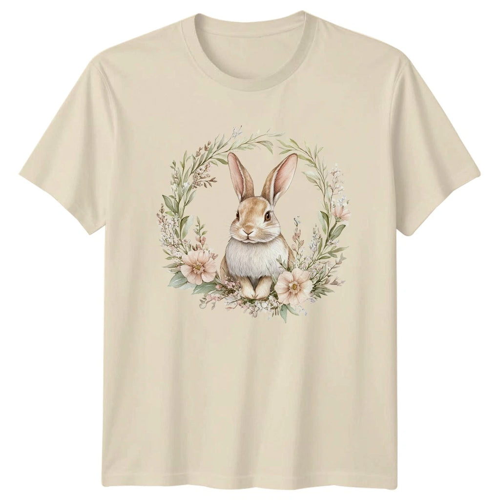 Cute Watercolor Rabbit In Floral Wreath Women T-Shirt Easter Spring Gift For Her