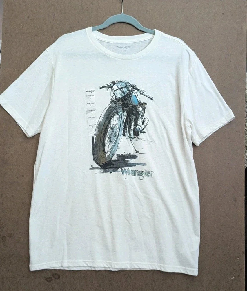 Wrangler Shirt XL White Biker Graphic Logo Motorcycle Pop Art Style Hippie NWT