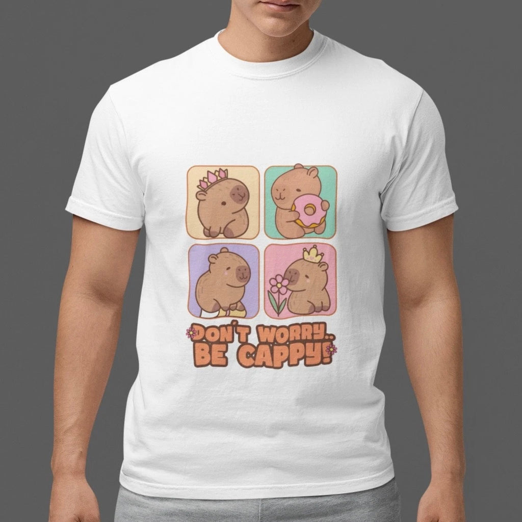 Cute Capybara T Shirt Don’t Worry Be Cappy Kawaii Animal Graphic Tee Aesthetic