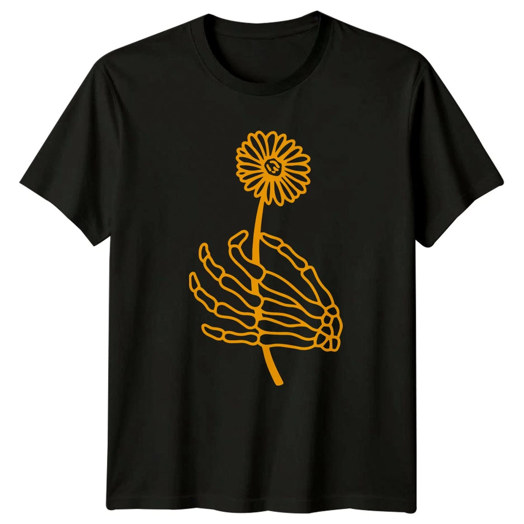 Holding Flower Skeleton Womens T-Shirt Gothic