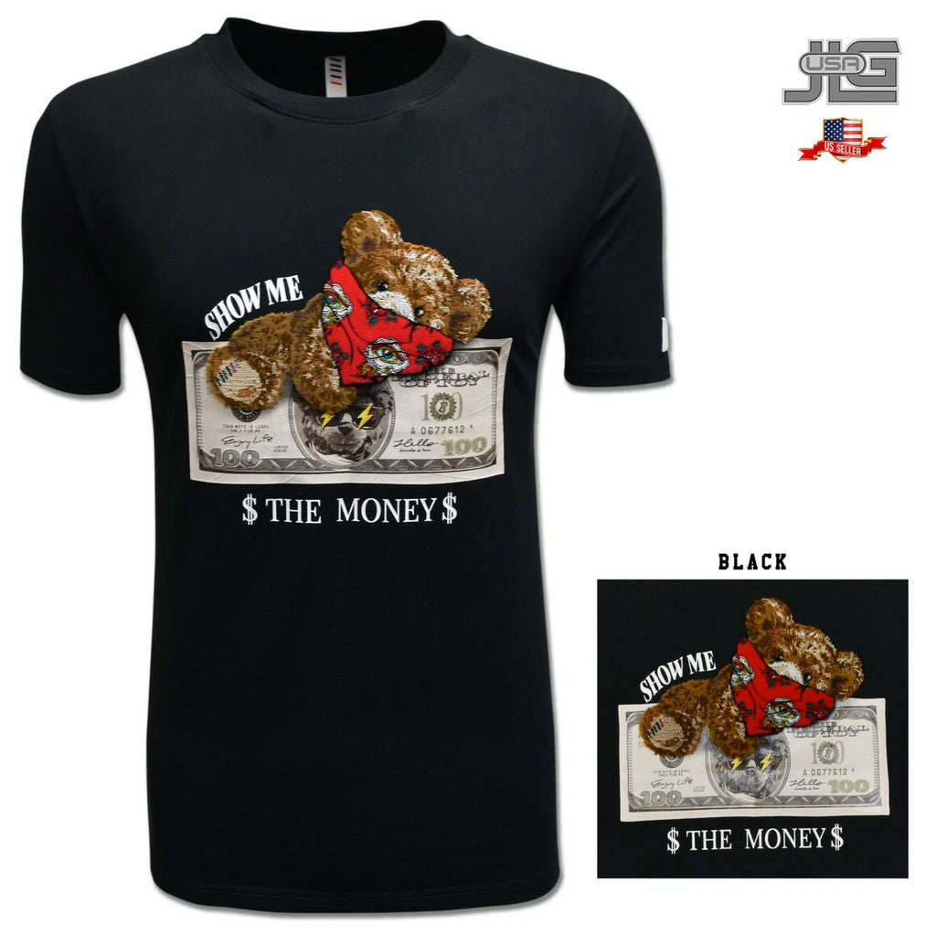Show Me The Money Tee New Bear Bandana Money Graphic Fashion T-Shirt