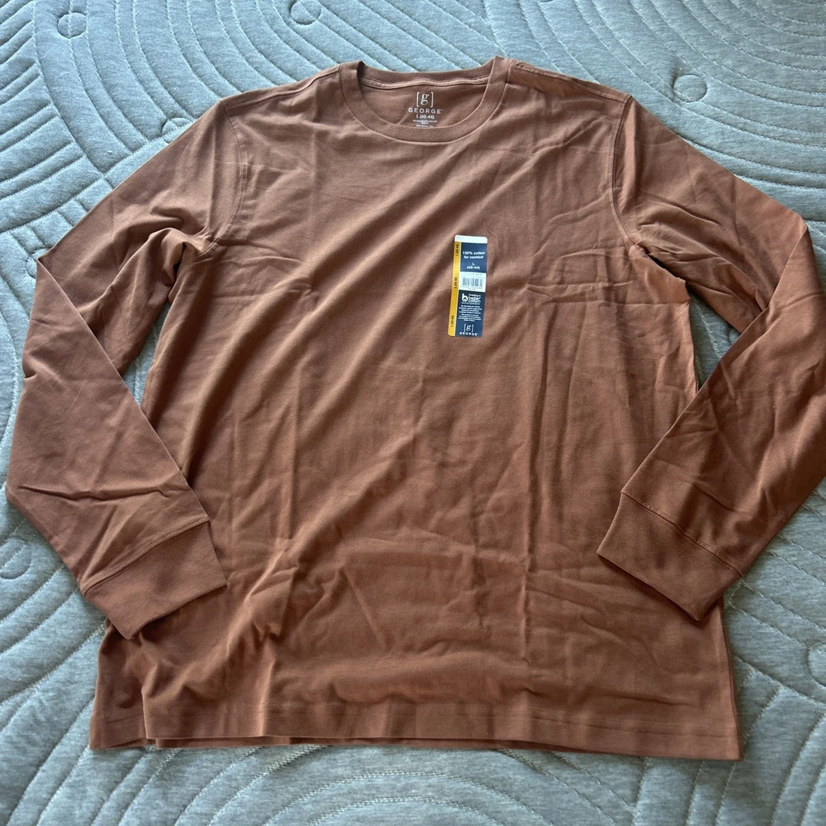 George Men's Crew Neck Long Sleeve T-Shirt Adobe Brown Size L (42-44) NWT