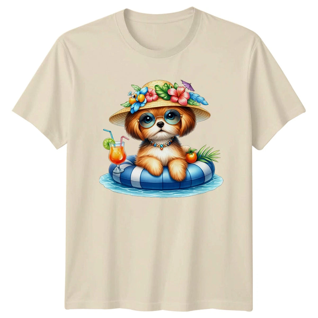 Cute Puppy Summer Pool Party Womens T-Shirt Shih Tzu Dogs Summer Gift For Her