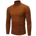Office Attire Men's Turtleneck Casual T-Shirt Elastic Cuffs Ribbed Neck