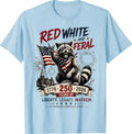 Red White Feral Raccoon America 250th Patriotic Men Women T-Shirt