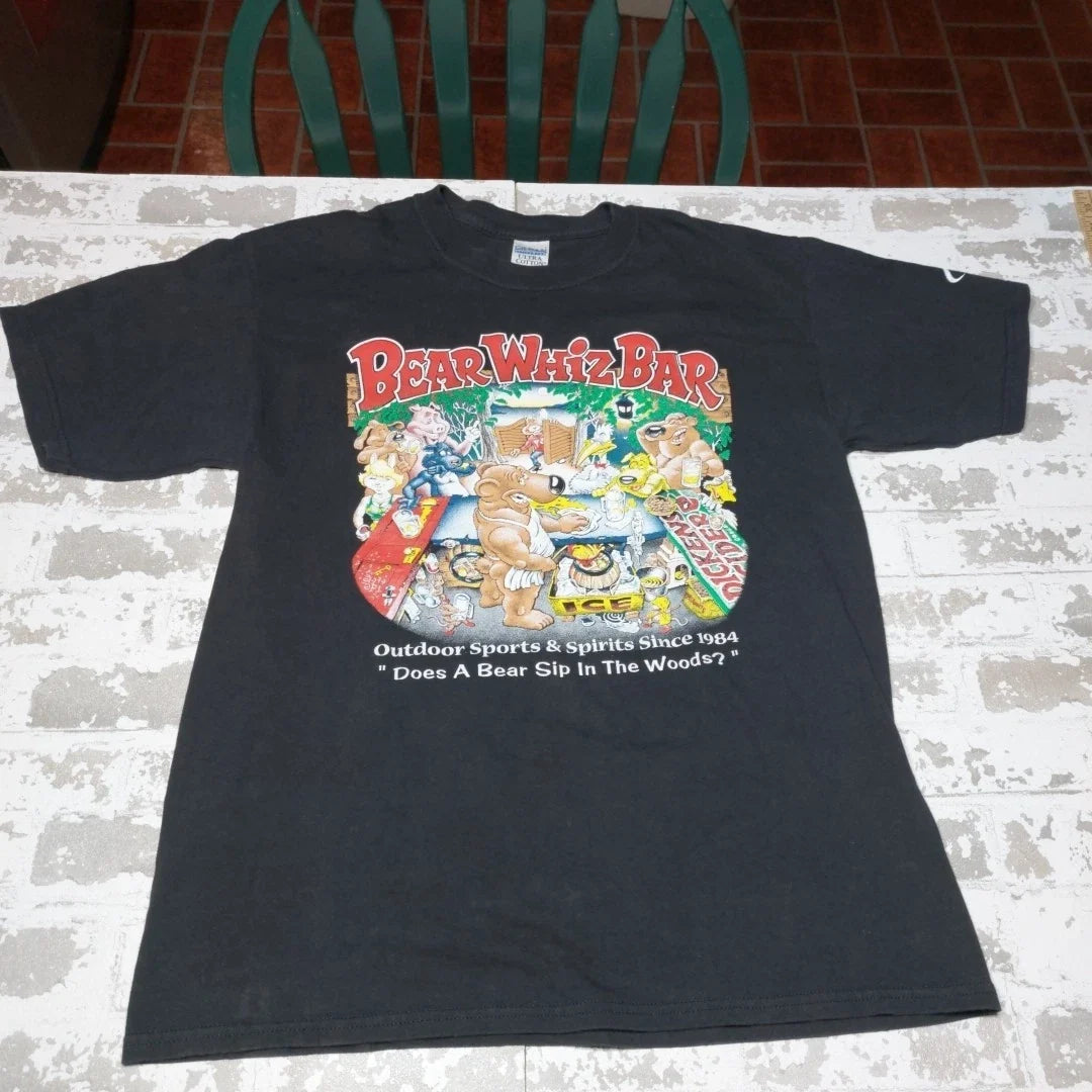 Bear Whiz Bar Lake George New York Black Bartender  Bar Sovineer T-Shirt Sz Lg