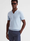 REISS MENS Felix Slim Fit Open Collar Polo Shirt Top in Soft Blue Size M