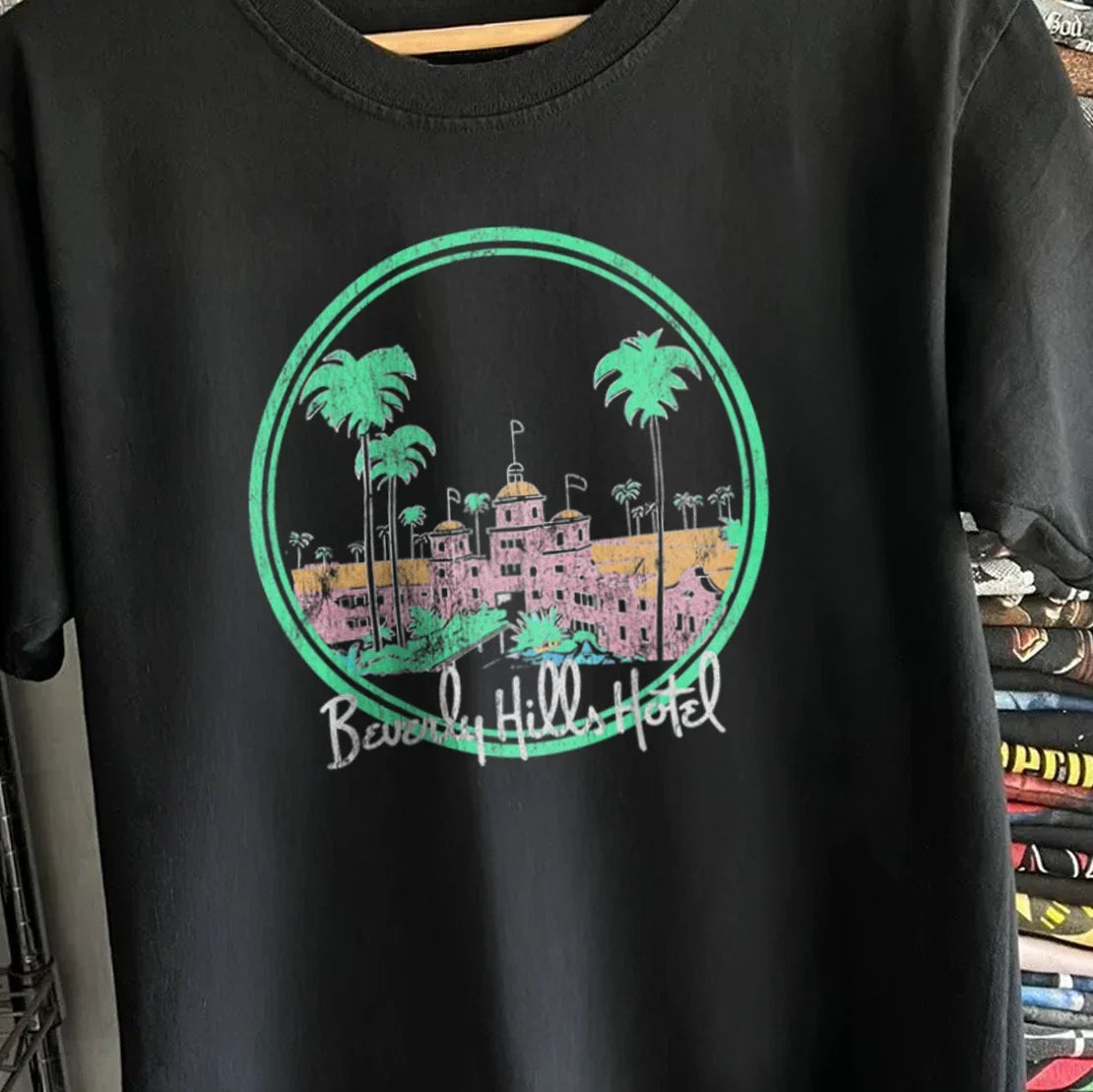80s Beverly Hills Hotel Sunset Rare T-Shirt Black XXL