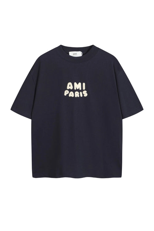 AMI PARIS Tee Men's Navy blue & Beige Short Sleeved T-Shirt  S-M-L-XL