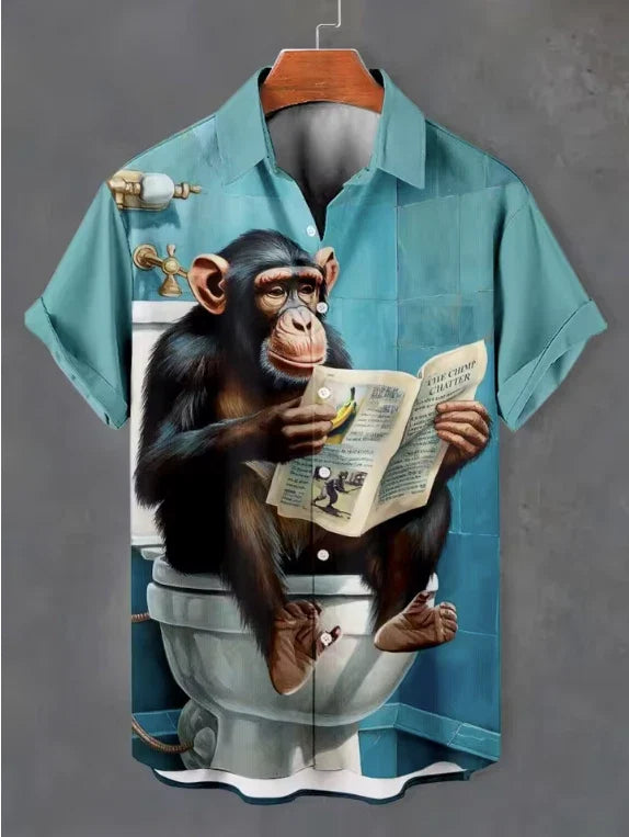 Mens Button Down Shirts Animals on the Toilet Hawaiian Funny Top Novelty Ugly