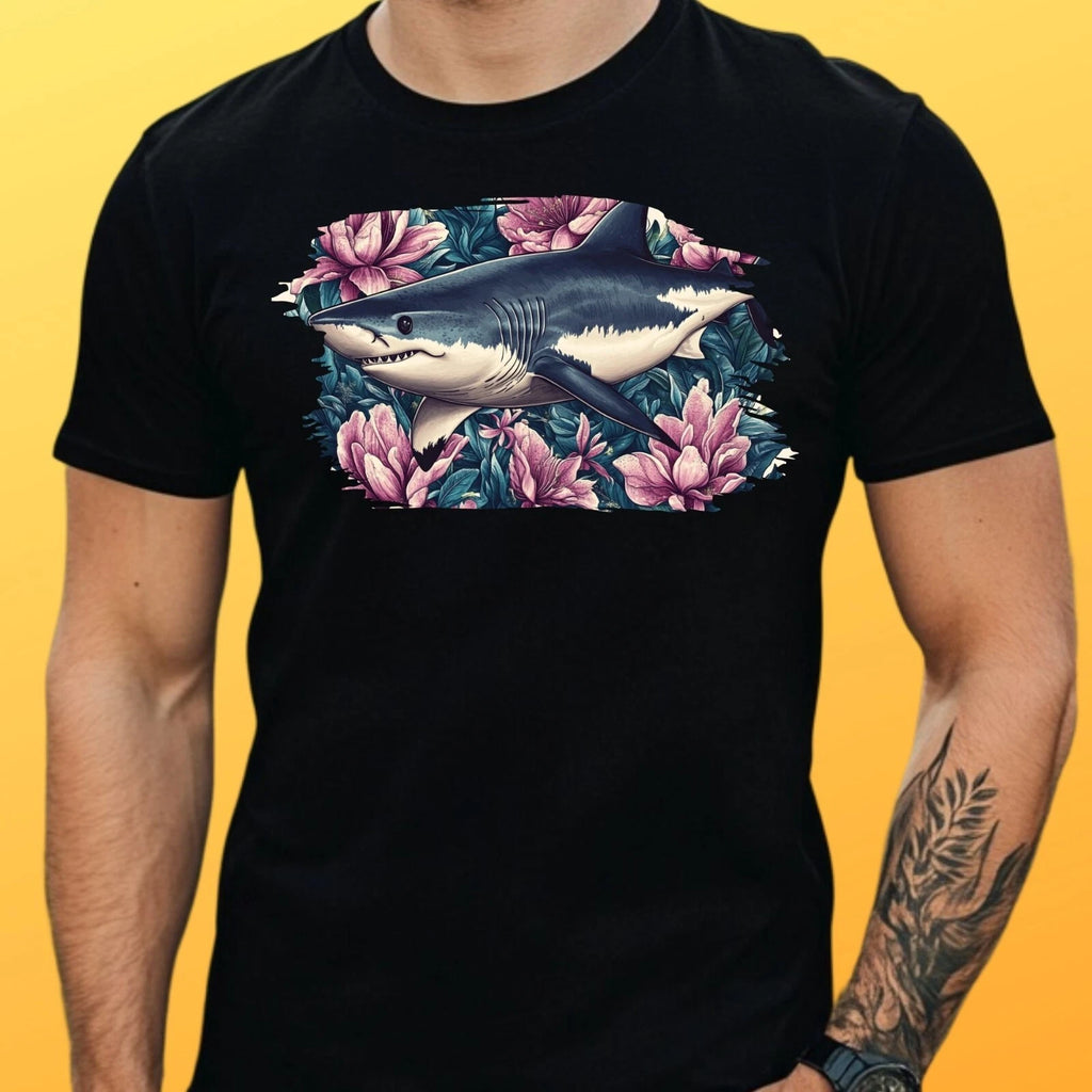 Mens Shark Motif Cotton T-Shirt Size XS to 5XL