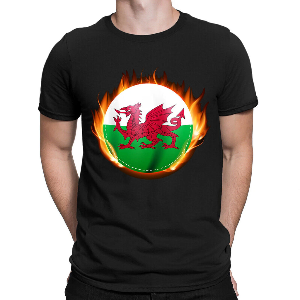 The Welsh Flag Fire Effect Wales Football Rugby Mens Womens T-Shirts Top #DNE