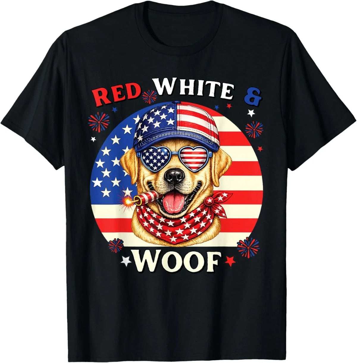 Red White and Woof Labrador T-Shirt, Patriotic USA Flag Dog Lover Top Tee Gift