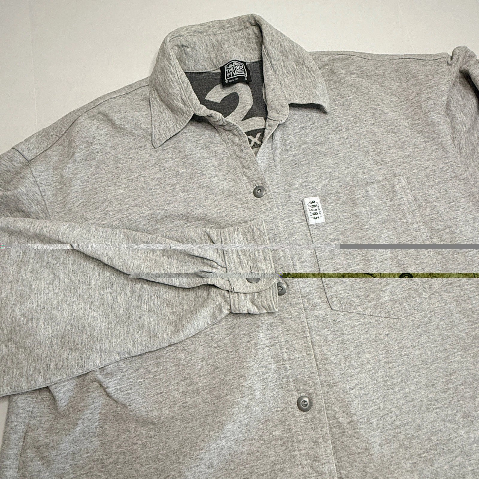 90265 Vintage Men’s M/L 1988 Gray Button-Up Shirt Long Sleeve Minimalist—FLAW