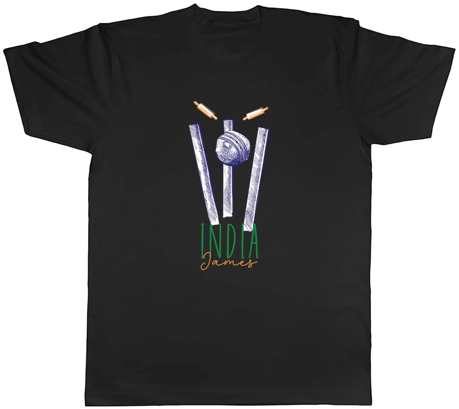 Personalised India Cricket Supporter Men T-Shirt Retro Ball Wicket Stump Fan Tee