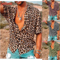 Men's Leopard Print Shirt Casual Slim Shirts Short Sleeve Button Down Top Blouse