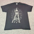 Y2K Pitbull Sugar Skull Tattoo Woman With Pitbull Black T-Shirt XL Grunge Skull