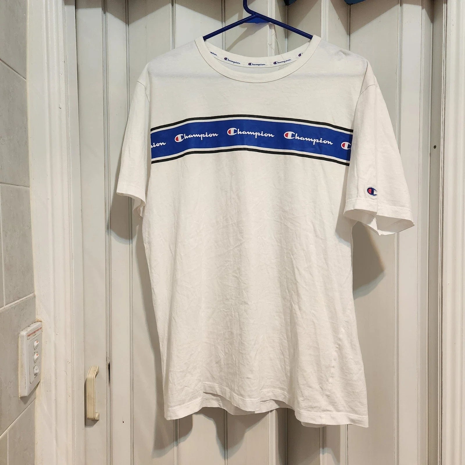 Champion T-Shirt Mens White Short Sleeve  Large Graphics Logo