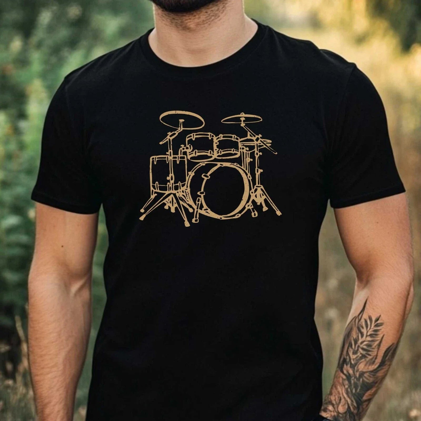 Mens Drums Drum Print Cotton T-Shirt Size XS to 5XL