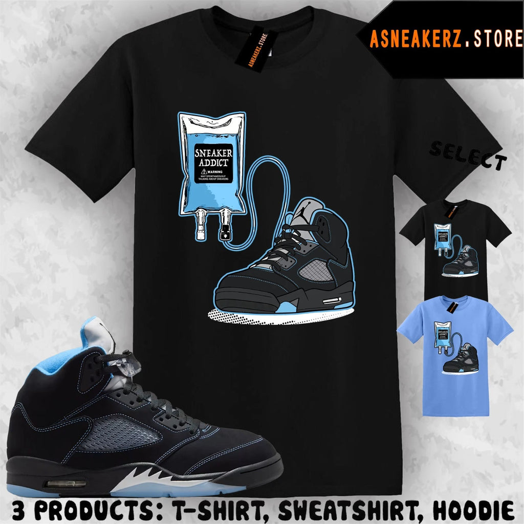 Tee Shirt Matching AJ 5 Black UNC Blue 2026 To Match Sneaker Therapy 5s T-Shirt