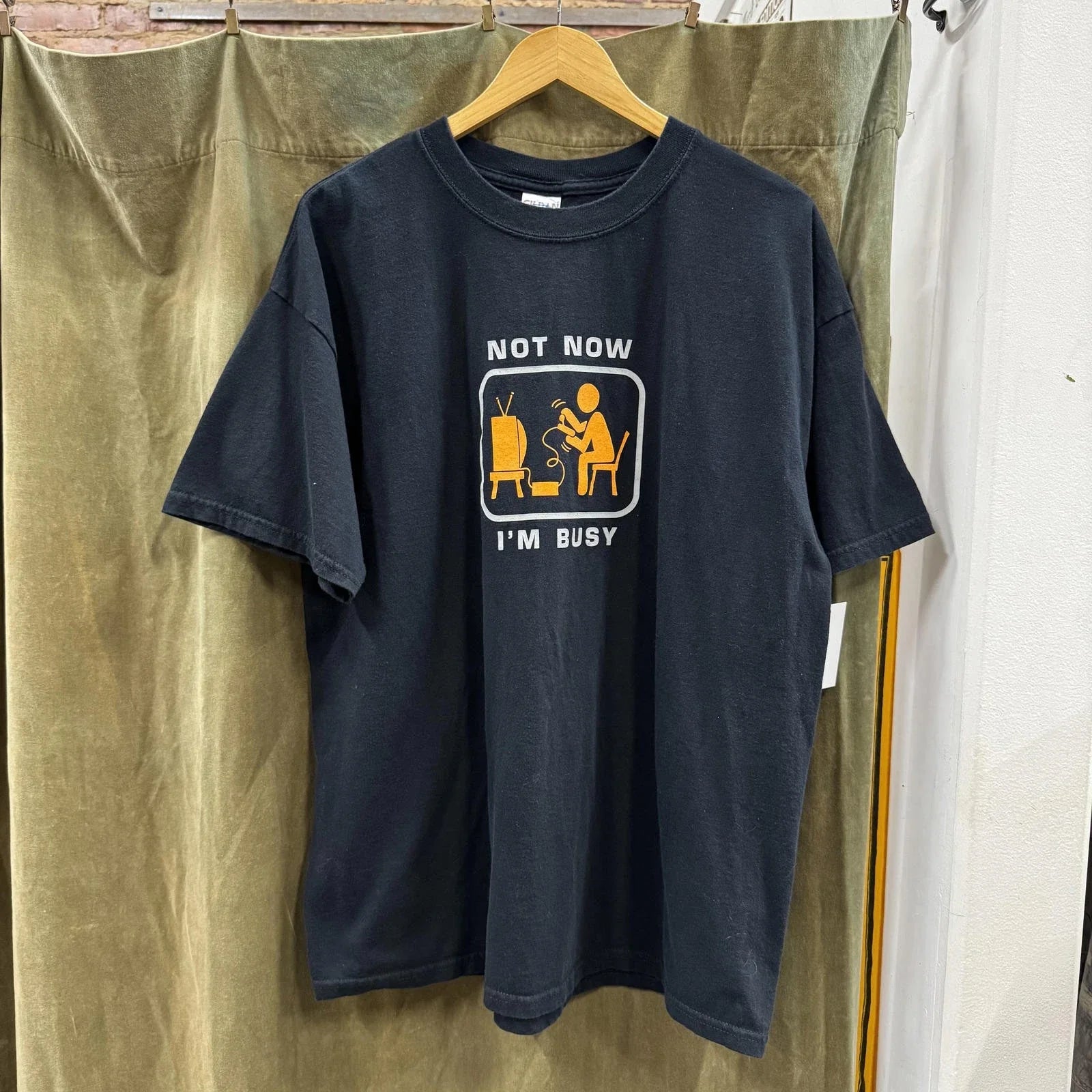 VTG Y2K Not Now Im Busy Gaming Gamer Black Gildan Heavy Cotton T-shirt XL