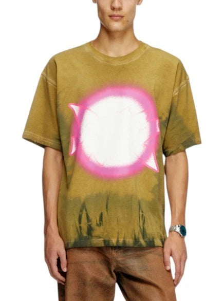 Diesel T-Boxt-R24 Mens T-Shirt L Green Oversized Print Short Sleeve RRP150