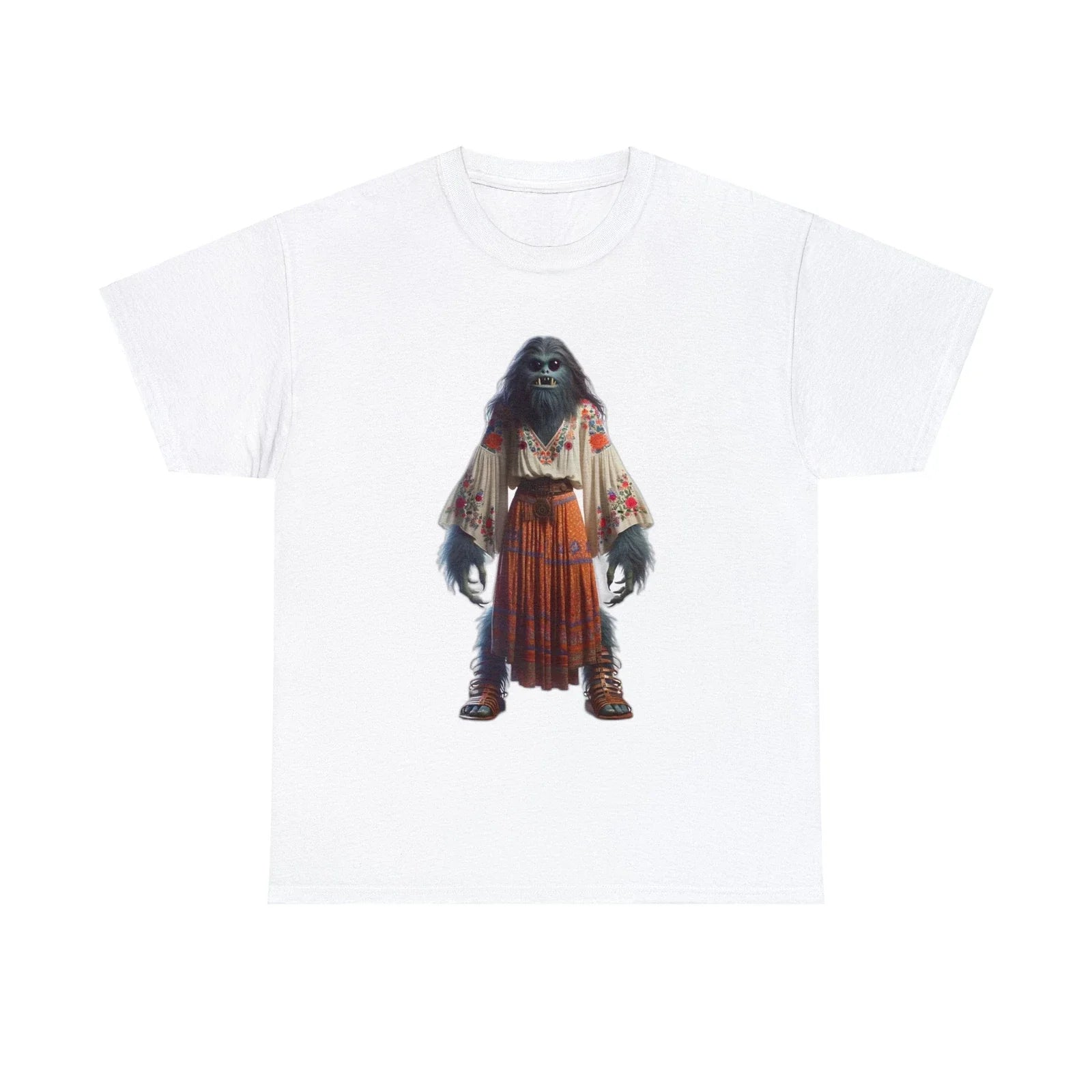 Unisex Adult T Shirt Funny Quirky Monster Boho Embroidered Tunic Spooky Humor