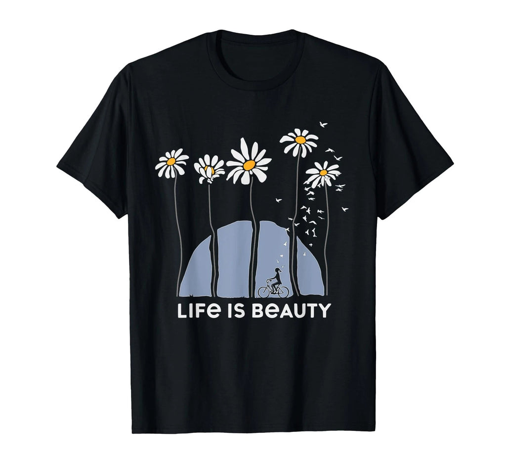 Life is Beauty Bicycle Nature Design – Minimalist Floral Art T-Shirt