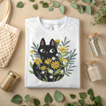 Black Cat Floral T-Shirt – Cute Aesthetic Cat Lover Tee for Women & Men A351