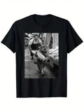 Funny Cat Steals Fish Market Black & White Meme T-Shirt | Unisex | 100% Cotton